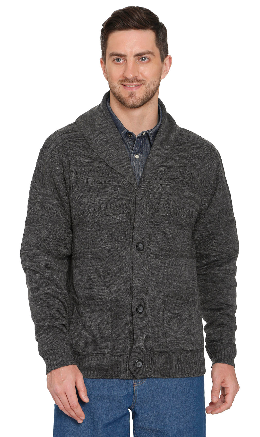 Men's Jacquard Knit Shawl Collar Cardigan Sweater